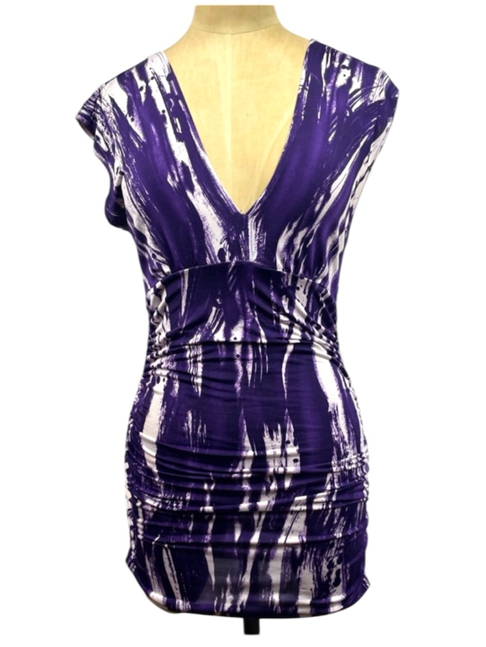 Rue21 Ruched Mini Dress SM Stretch Purple Stripe Club Y2K Mcbling Summer